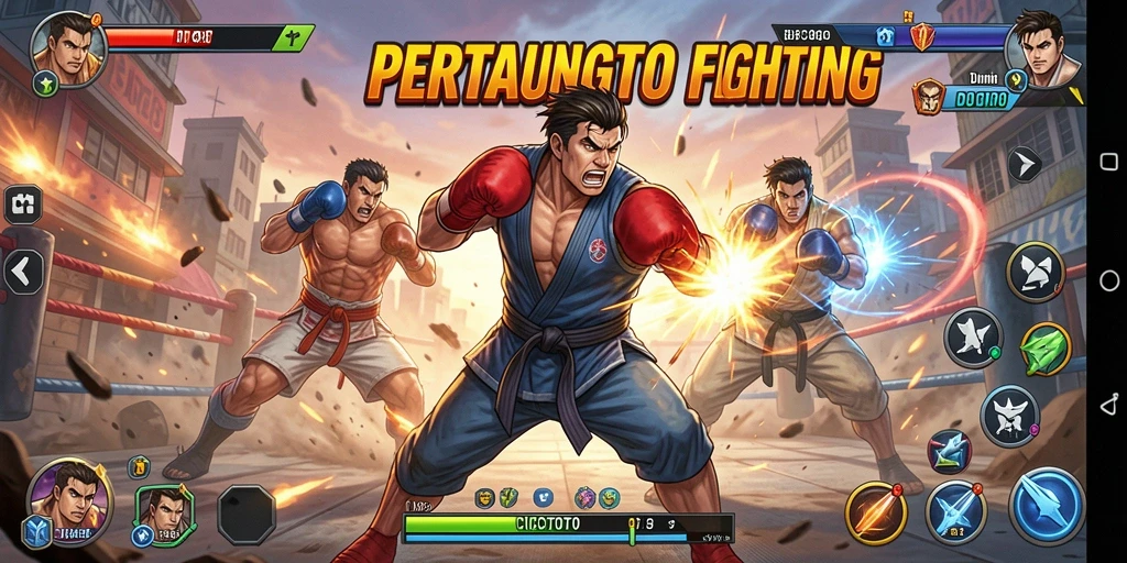 Tampilan gameplay seru dalam CUCUTOTO saat pertarungan berlangsung.