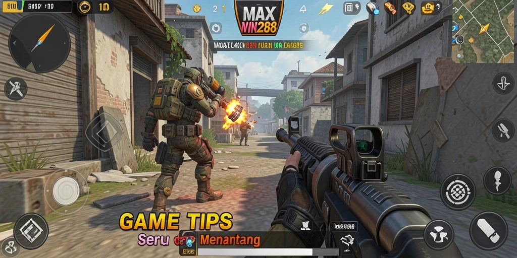 Tangkapan layar gameplay MAXWIN288 dengan aksi mendebarkan di medan perang.