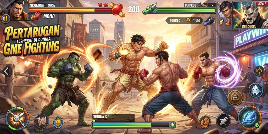 Tampilan seru dari pertarungan karakter dalam <strong>PLAYWIN</strong> yang penuh aksi.