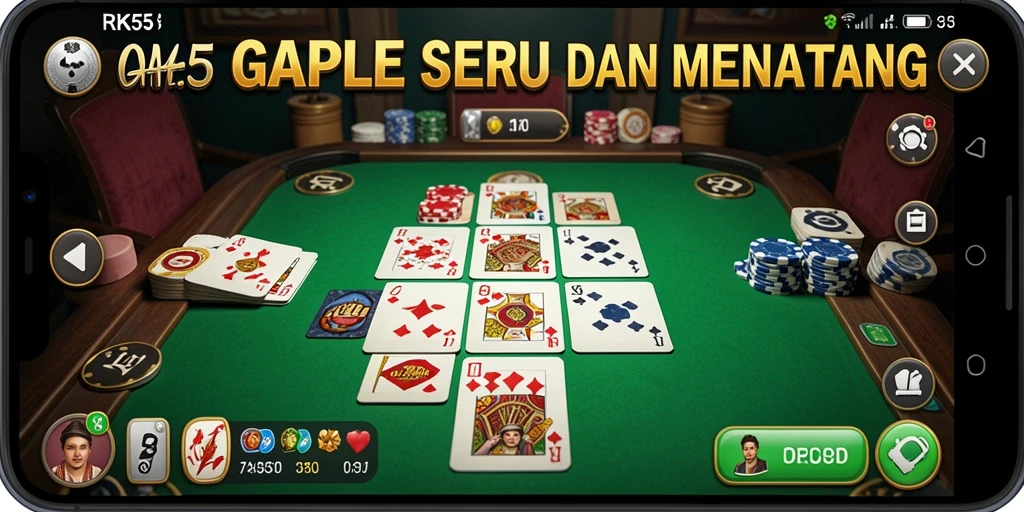 Tampilan gameplay RK55 yang menarik dan seru dalam pertandingan Gaple.