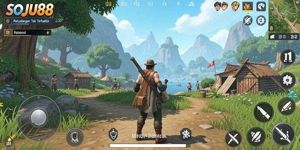 Tangkapan layar gameplay SOJU88 menampilkan eksplorasi di dunia terbuka yang menakjubkan.