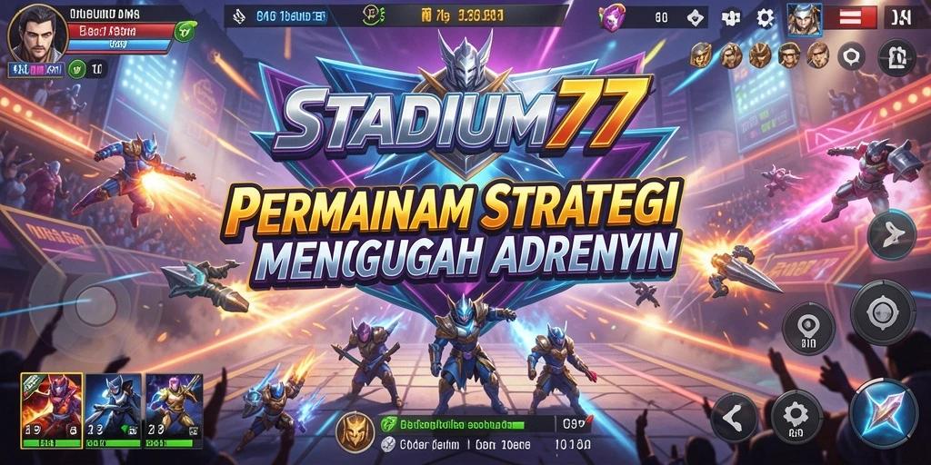 Tangkapan layar utama STADIUM77 menampilkan aksi pertempuran strategis yang mendebarkan.